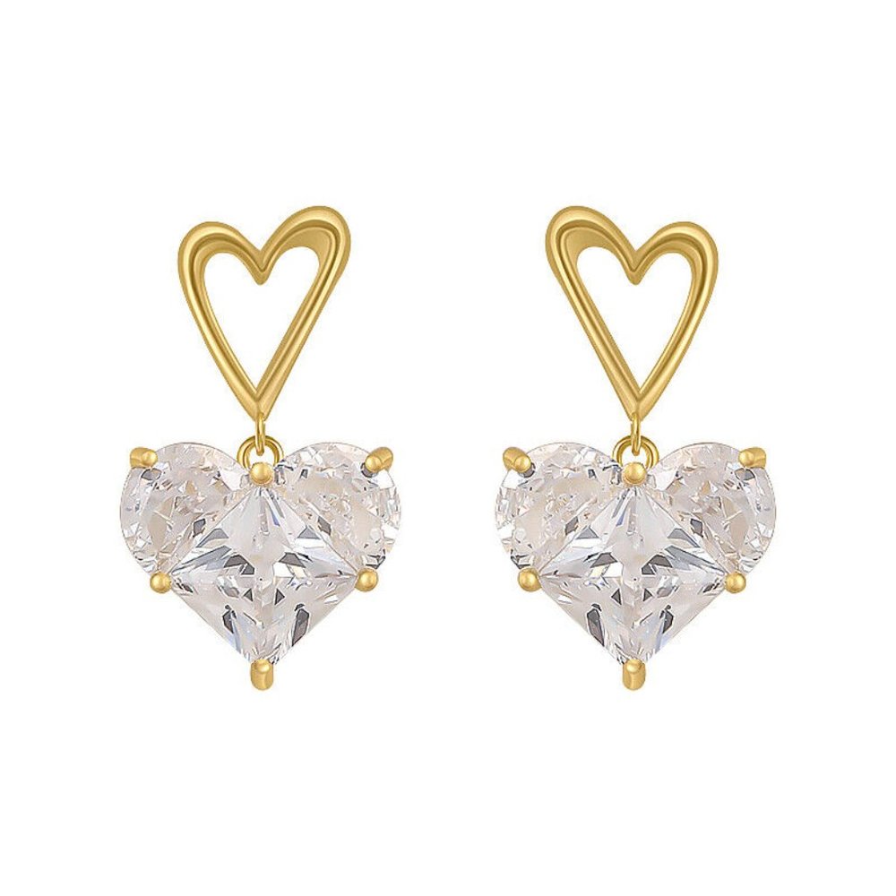 New 18k Gold Plated Sterling Silver White Sapphire Heart Drop Earrings